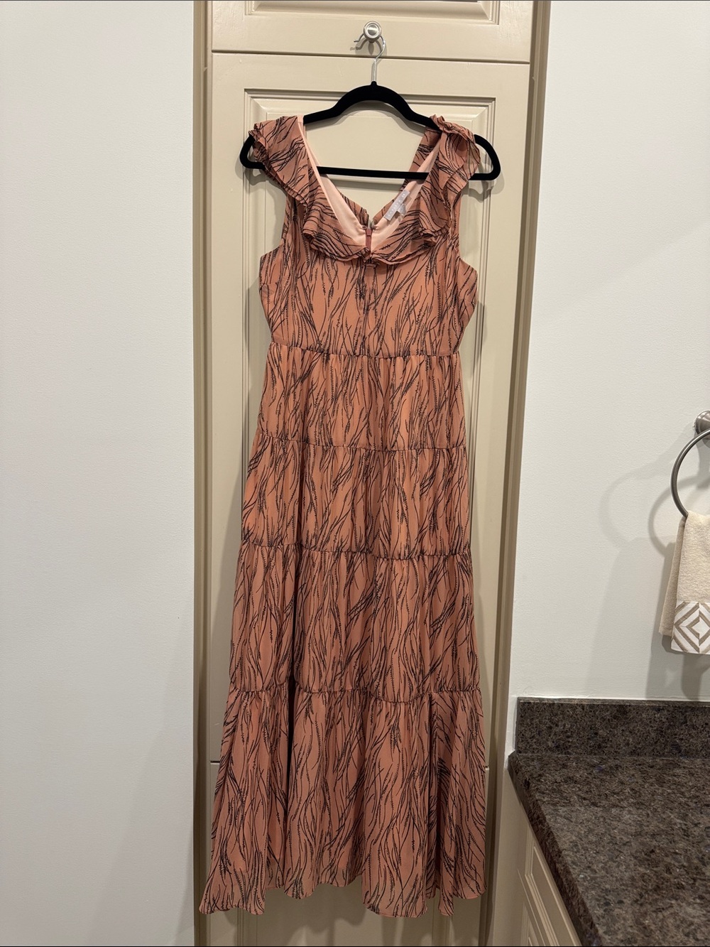 Chelsea28 Peach Printed Ruffle-Neck Maxi Dress